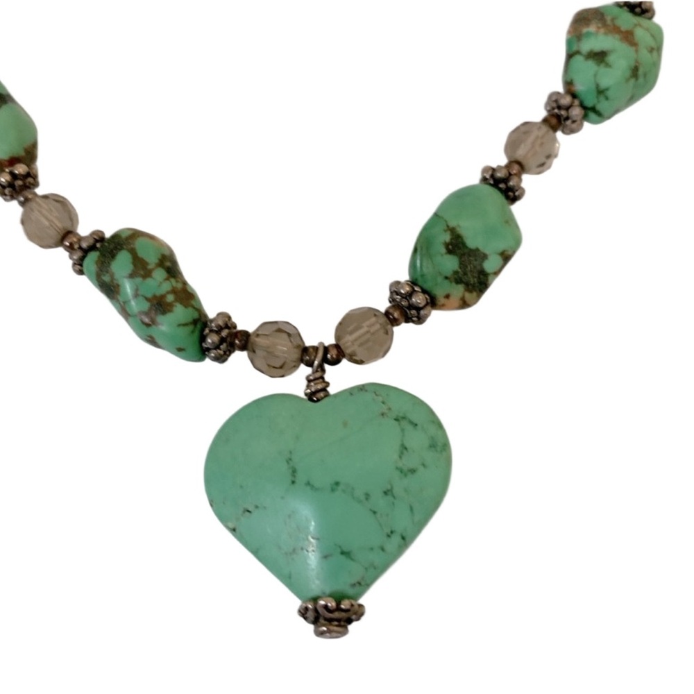 Vintage Turquoise Heart shaped Howlite Pendant Necklace Boho Southwestern - Picture 2 of 4